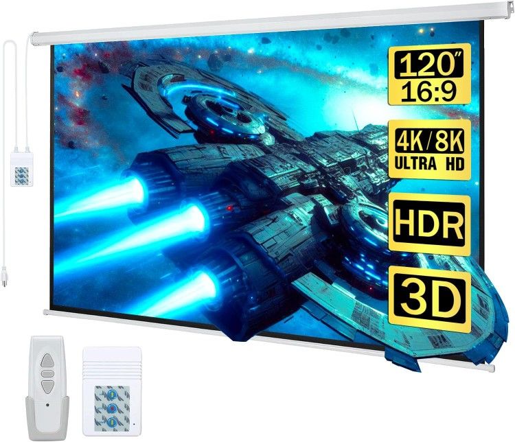 Kayle 120" Motorized Projector Screen Electric Diagonal Automatic Projection 16:9 HD Movies Screen for Home Theater