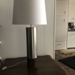 Modern silver and wood lamp