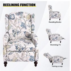 Upholstered Wingback Recliner Chair, Traditional Push Back Recliner with Padded Seat, Wingback Fabric Recliner Chair, Mid Century Modern Recliner Chai