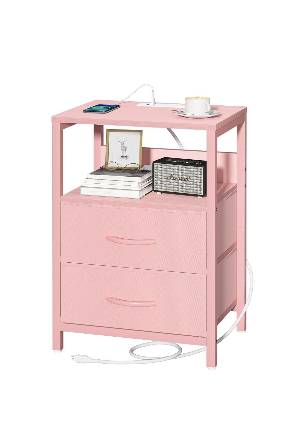 Yoobure Nightstand with Charging Station, Small Night Stand with Fabric Drawers and Storage Shelf for Bedrooms, Nightstands for Smal🆕👍Retails $49.99