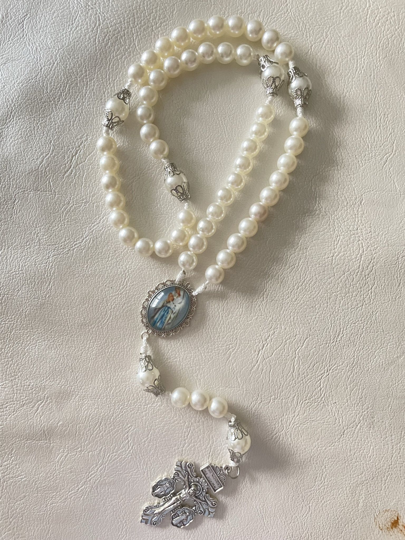 Our Lady Of Lourdes Pearl Corded Rosary