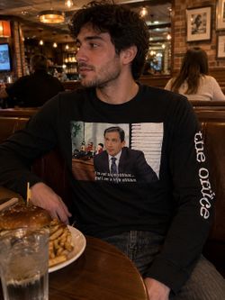 The Office Michael Scott Little Stitious Long Sleeve Graphic T-Shirt Men’s L Black TV Show