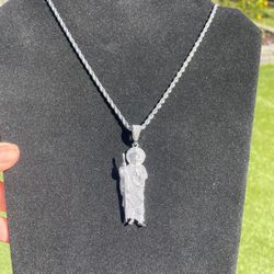 Moissanite San Judas Pendant With Necklace 