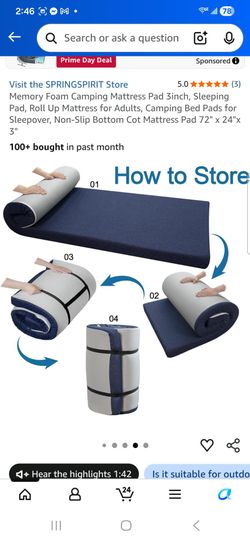 Camping Mattress Pad 3inch, Sleeping Pad, Roll Up Mattress for Adults, Camping Bed Pads for Sleepover, Mattress Pad 72" x 24"x 3"