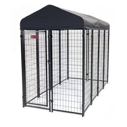 Stay Series Villa 8 x 4 x 6 ft. Black Powder Coat Steel Large Outdoor Dog Kennel with Gray Waterproof Canopy Roof