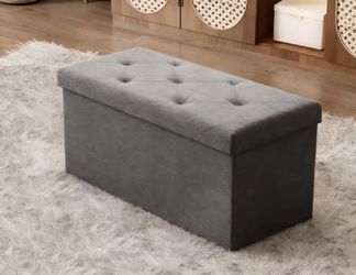 Gray Tufted Storage Ottoman Bench