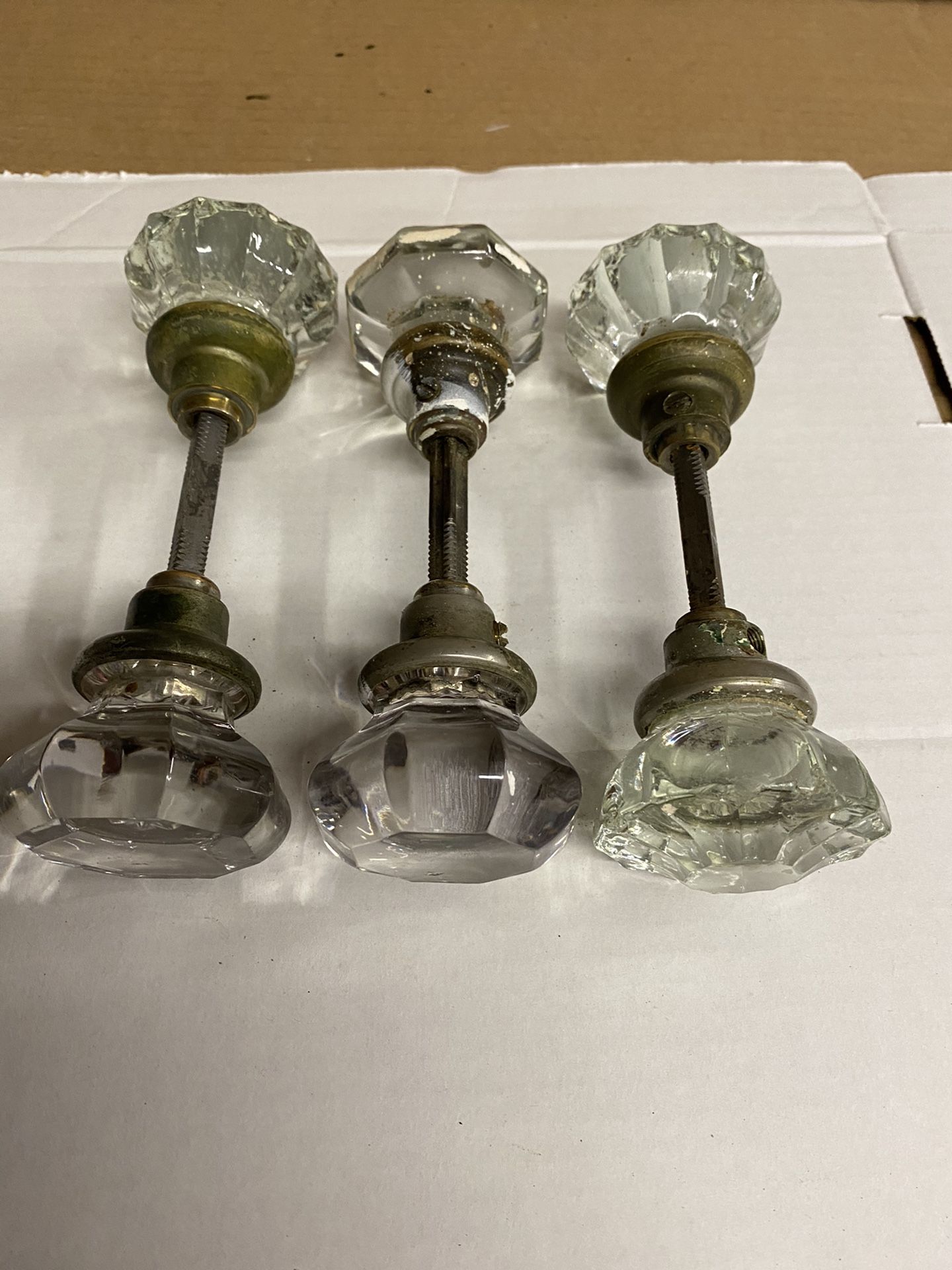 Antique glass door knobs, crystal hardware 8 sided octagon