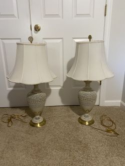 Two Cream/Netural Gold Ceramic Lamps