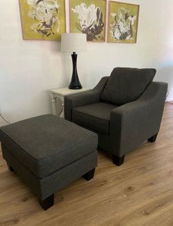Gray Upholstered Accent Chair with Ottoman