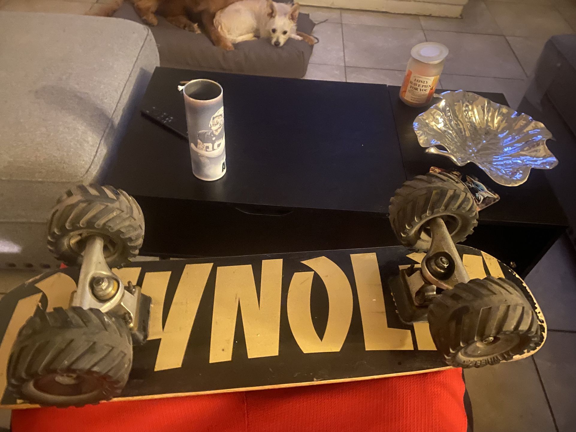 Skateboard With Lifted Trucks And Wheels