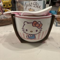 Hello Kitty Ceramic Ramen Noodle Bowl With Chopsticks Sanrio NEW Pink Holiday