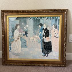 Big painting of women with floral background
