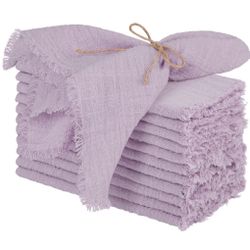 TURSTIN 12 Pieces Cotton Linen Cloth Napkin Handmade Cloth Napkin With Fringe 17 X 17 Inch Soft Cloth Dinner Wedding Napkin Square Rustic Fringe Napki