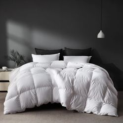 White Goose Feather Down Comforter Cal King Size, Premium All Season Duvet Insert, 750 Fill Power 1200TC Cotton Blend Fabric Hotel Style Comforter, 52