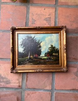 Vtg Framed Oil Painting Rural Landscape Scene
