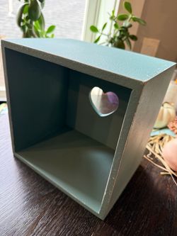 Stunning Upcycled Sage Green Floating Cube Shelf with Heart Cut-Out