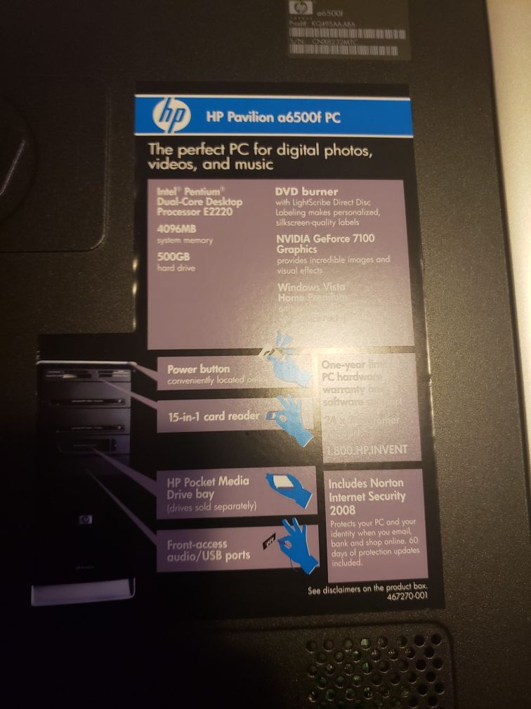 Hp Pavilion a6500f with monitor