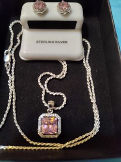 Pink Sapphire Pendant And Earrings Sterling Silver 