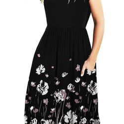 Simier Fariry Midi Casual Floral Dress - Large