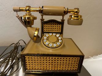 Vintage 1970s Deco-Tel French Provincial Push-Button Telephone - Rare Rattan Caning