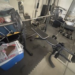 Adjustable Bench Press Set w/ Olympic Bar + 245 lbs Plates