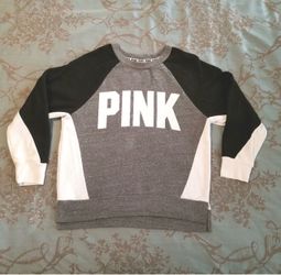Victoria's Secret PINK Crewneck Pullover Sweatshirt Gray Black White Size Medium