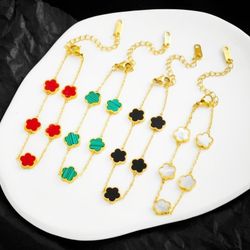 Stainless Steel Clover Charm Bracelet 