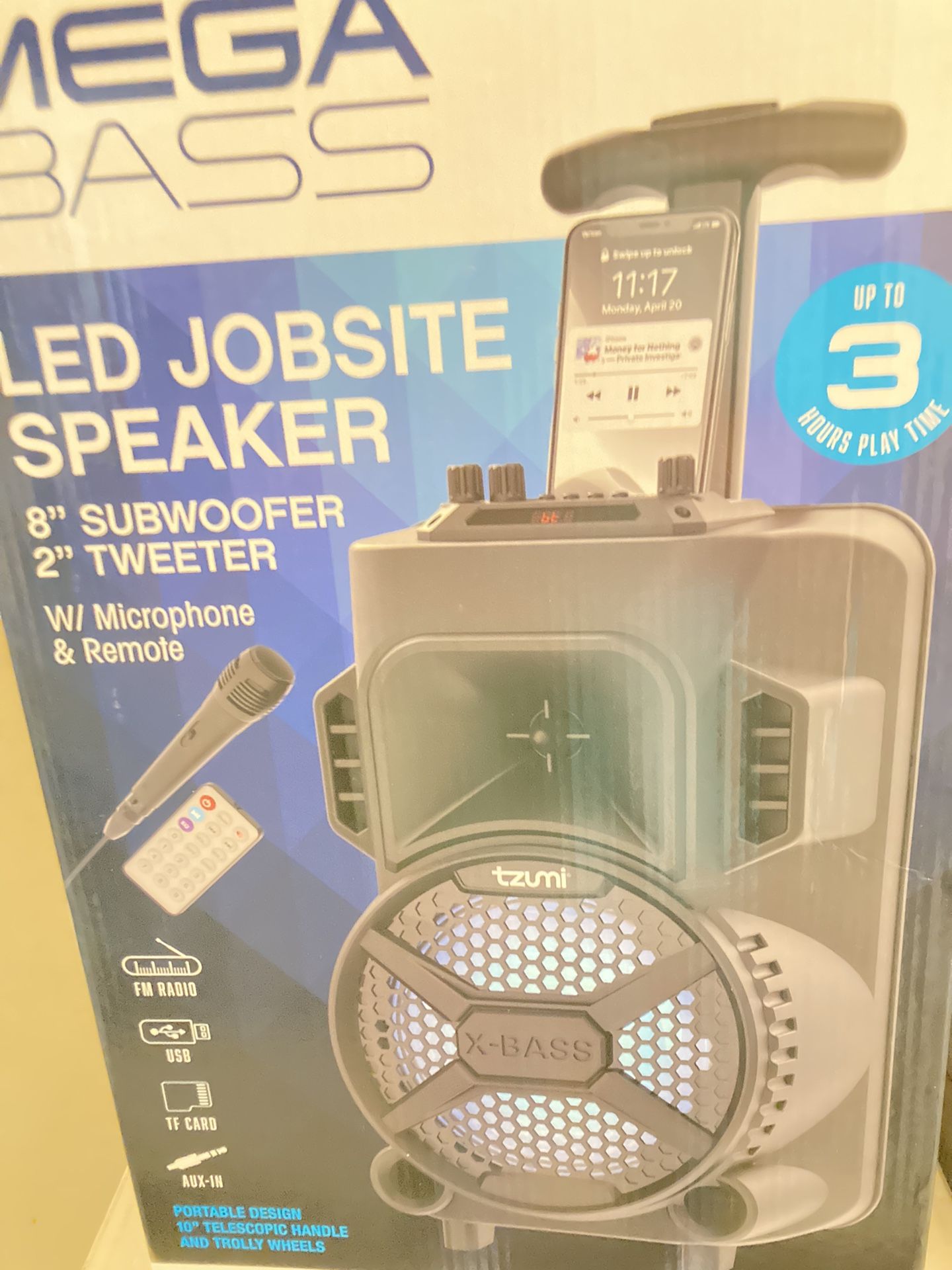 Tzumi MEGA BASS LED - Bluetooth Jobsite SPEAKER 