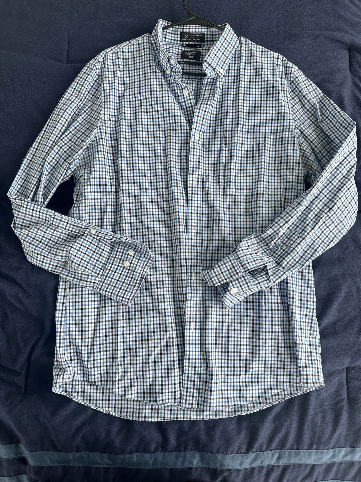 Nordstrom Plaid Blue Button Down Shirt 