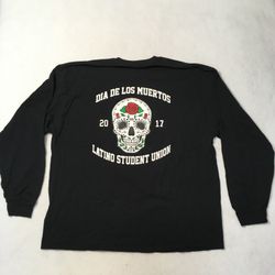 Mens black LSU university Dia de los Muertos Skull Floral T Shirt Size 2XL