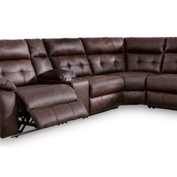  Special Offer Punch Up 5-Piece Power Reclining Sectional with Console in Walnut