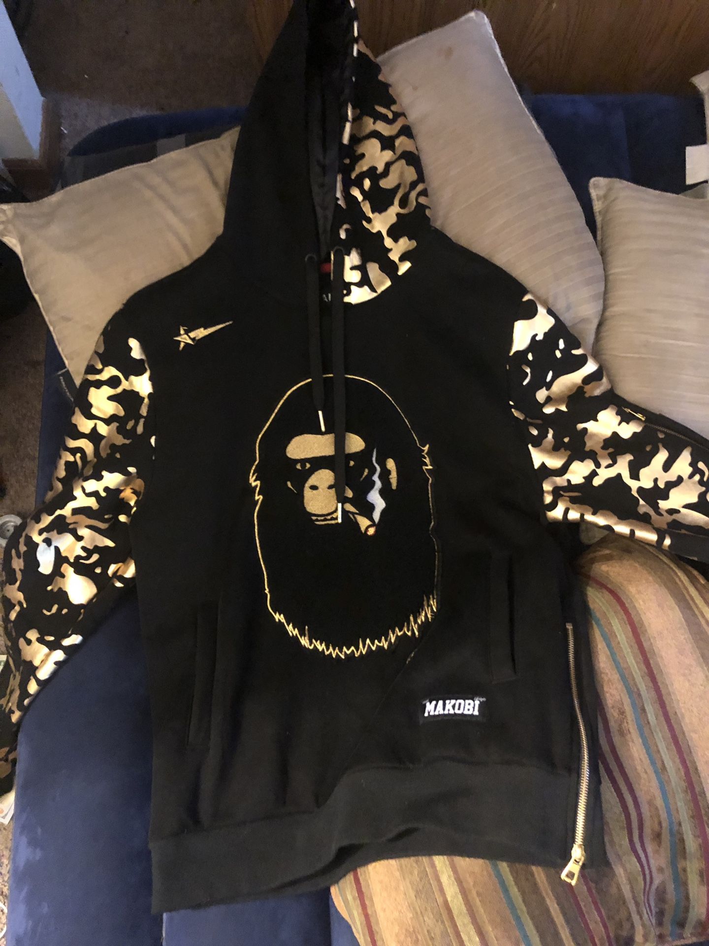 Makobi/Bape black and Gold Pullover Hoodie