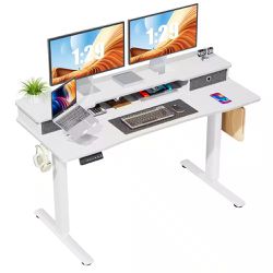 63 in. Dual levels, Height Adjustable Electric Standing Computer Desk with Double Drawers