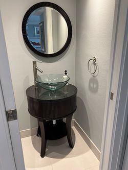 Round Bathroom Vanity with Glass Vessel Sink