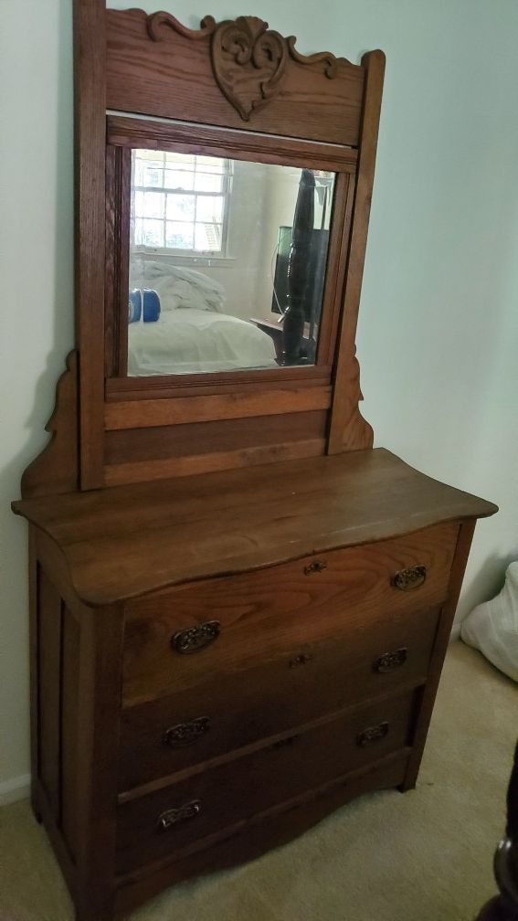 Antique heart of pine handmade early 1900s dresser with mirror