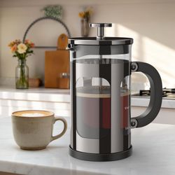 French Press Coffee Maker 21oz 0.6 L, Single Serve Small Pot, Heat Resistant Thickened Borosilicate Glass,Stainless Steel Brewer