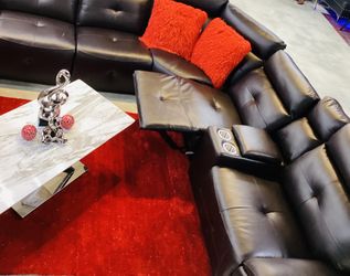 Brand New Brown Leather Sectional Manual Reclining For Sale