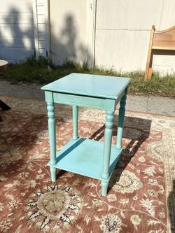 Baby Blue Wooden Side Table Vintage MCM - End Nightstand Light 