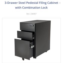 3-Drawer Steel Pedestal Filing Cabinets with Combination Lock 100 each   12”x 20.5”x 23.6” h