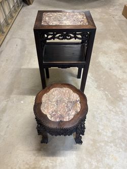 Antique Chinese Carved Rosewood Marble Top Set