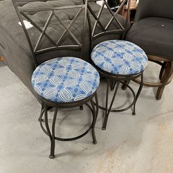 Blue round swivel bar stools (in store)
