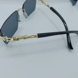 Cheetah Decoration Rimless Rectangle Sunglasses Women Men Retro Shades