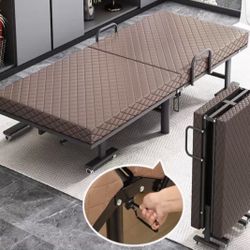 200X100X48cm New Folding Bed with Mattress, Sturdy Steel Frame and Wheels for Easy Storage, Portable Guest Bed for Home, Office, or Hospital Use