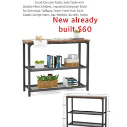 New Small Console Table, Sofa Table with Double Mesh Shelves, Entryway Table Living Room, Bar, Kitchen, 32 Inch, Rustic $60 already built  pick up eas