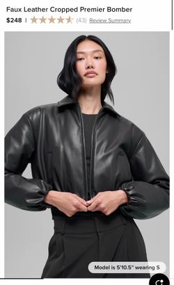 Alo Women Faux Leather Cropped Premier Bomber New With Tags 