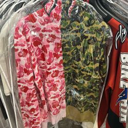 BAPE SHARK LARGE FULL ZIP UP HOODIE PINK GREEN CAMO