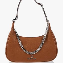 NWT! Michael Kors Peppled Leather Tan Brown Small Shoulder Purse Bag  Pouchette Handbag