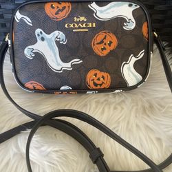 NWT Coach Mini Jamie Camera Bag with Pumpkin Ghost Print CCF75 Halloween