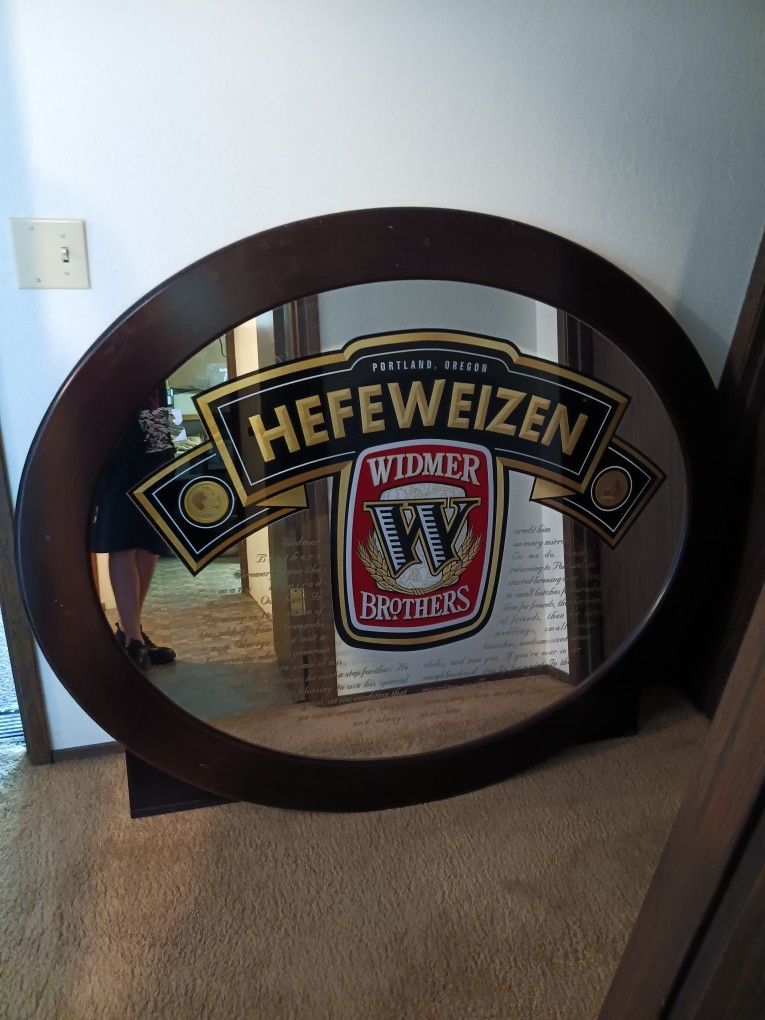 Hefeweizen Beer Mirror/ Sign. 60"×50". Wood Frame