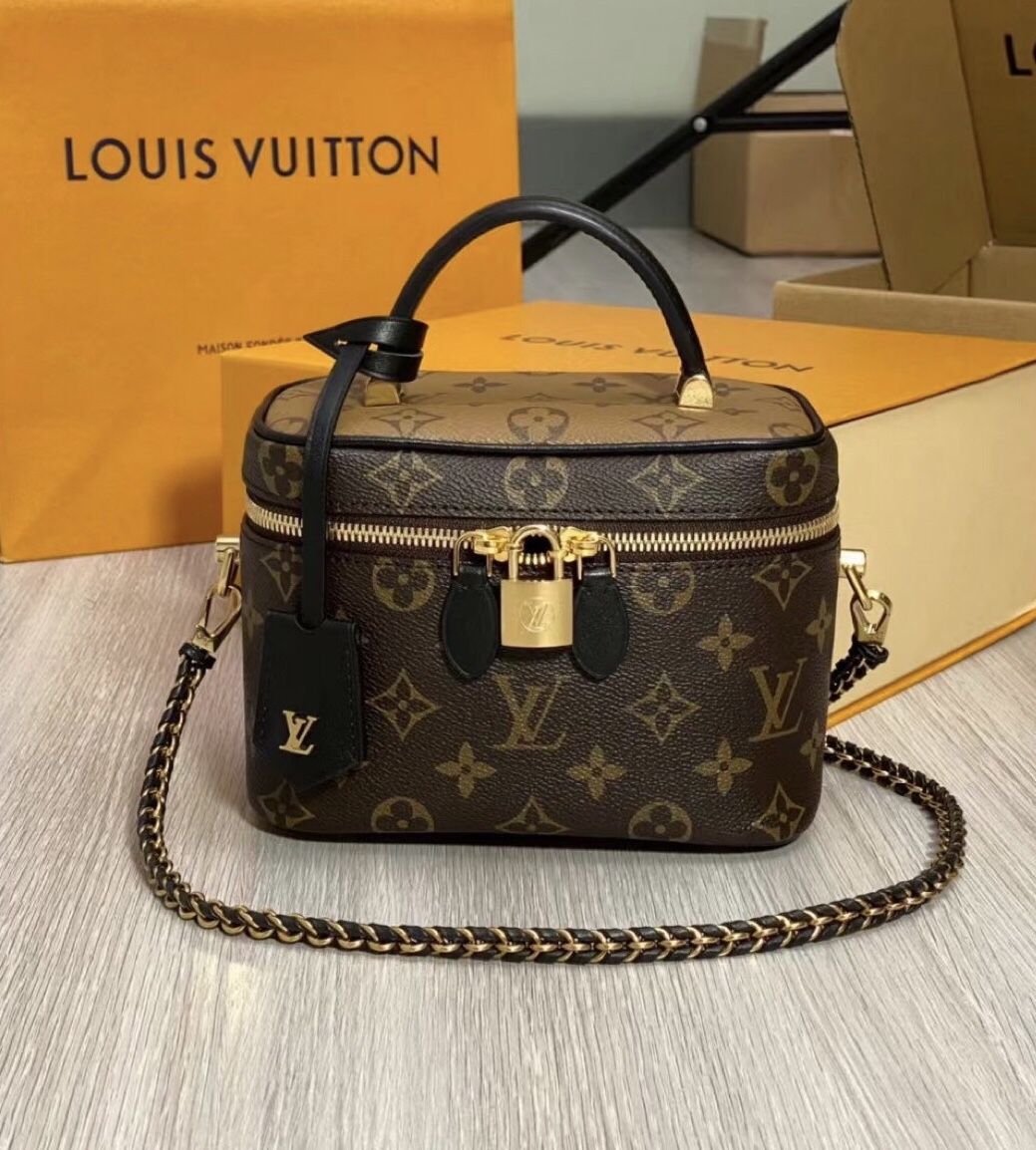 LOUIS VUITTON Vanity All-match Portable Old Flower Chain Coated Canvas Calfskin Trim Dressing Bag Hand-held One-shoulder Cross-body Makeup (141)67